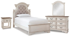 Realyn Twin Panel Bed, Dresser, Mirror & Nightstand Two-tone