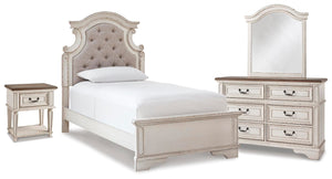 Realyn Twin Panel Bed, Dresser, Mirror & Nightstand Two-tone