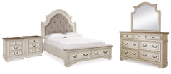 Realyn Queen Panel Bed, Dresser, Mirror & 2 Nightstands Two-tone