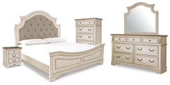 Realyn King Panel Bed, Dresser, Mirror, Chest & Nightstand