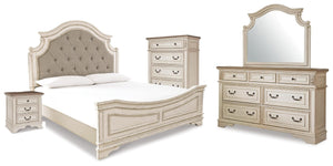 Realyn King Panel Bed, Dresser, Mirror, Chest & Nightstand