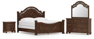Lavinton King Poster Bed, Dresser, Mirror & Nightstand Brown