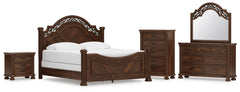 Lavinton King Poster Bed, Dresser, Mirror, Chest & Nightstand