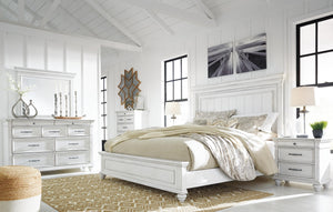 Kanwyn King Panel Bed, Dresser & Mirror Whitewash