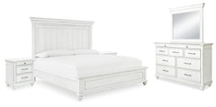 Kanwyn Queen Panel Bed, Dresser, Mirror & 2 Nightstands Whitewash