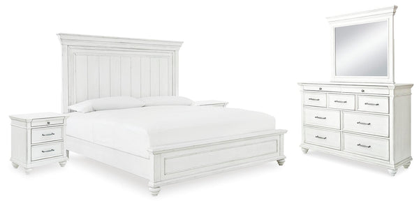 Kanwyn Queen Panel Bed, Dresser, Mirror & 2 Nightstands Whitewash