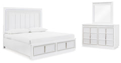 Chalanna Queen Upholstered Storage Bed, Dresser & Mirror White