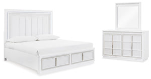 Chalanna Queen Upholstered Storage Bed, Dresser & Mirror White