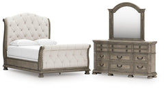 Ardenfield Queen Upholstered Sleigh Bed, Dresser & Mirror