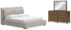 Cabalynn California King Upholstered Bed, Dresser & Mirror Light Brown