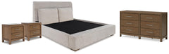 Cabalynn King Upholstered Bed, Dresser & 2 Nightstands Light Brown