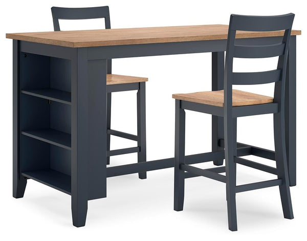 Gesthaven Counter-Height Dining Table & 2 Barstools Natural/Blue