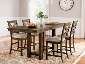 Moriville Counter-Height Dining Table & 4 Barstools Grayish Brown