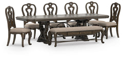Maylee Dining Table, 6 Chairs & Bench