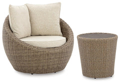 Danson 2 Outdoor Swivel Lounge Chairs & End Table Set Beige