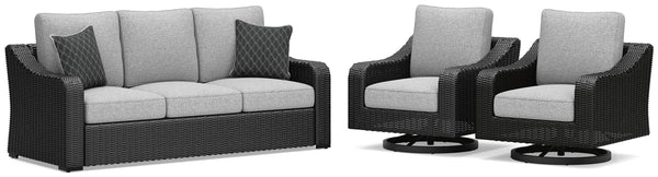 Beachcroft Outdoor Sofa & 2 Lounge Chairs Black/Light Gray