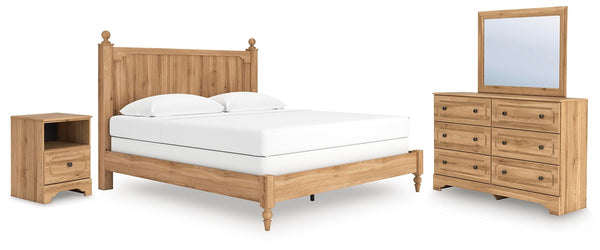 Aleaport King Panel Bed, Dresser, Mirror & Nightstand Warm Brown