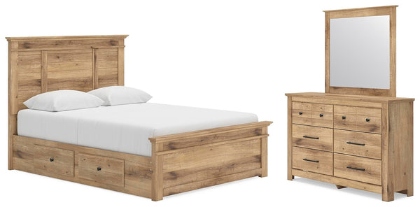 Makidern Queen Panel Bed with Storage, Dresser & Mirror
