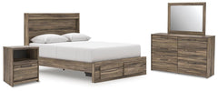 Elbrim Queen Panel Storage Bed, Dresser, Mirror & Nightstand Brown