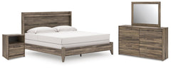 Elbrim King Panel Bed, Dresser, Mirror & Nightstand Brown