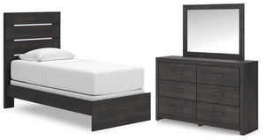 Hollivern Twin Panel Bed, Dresser & Mirror Dark Gray