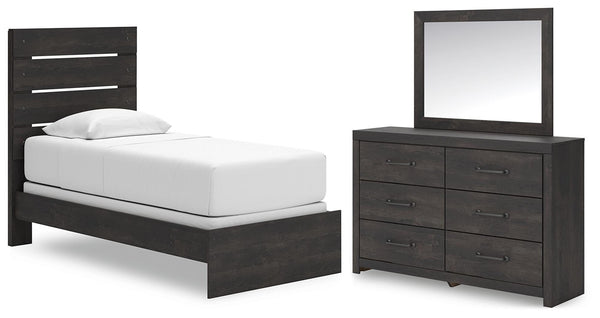Hollivern Twin Panel Bed, Dresser & Mirror Dark Gray