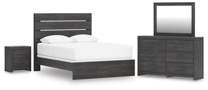 Hollivern Queen Panel Bed, Dresser, Mirror & Nightstand Dark Gray