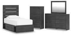 Hollivern Twin Panel Storage Bed, Dresser, Mirror & Chest