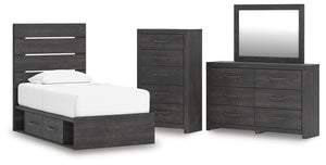 Hollivern Twin Panel Storage Bed, Dresser, Mirror & Chest