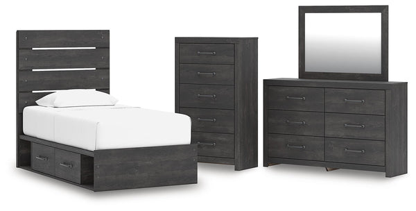 Hollivern Twin Panel Storage Bed, Dresser, Mirror & Chest