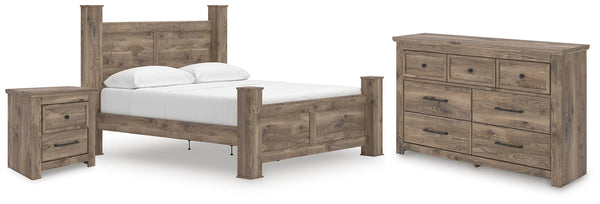 Rusticott King Poster Bed, Dresser & Nightstand Brown