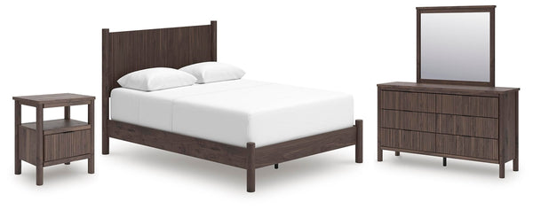 Pamytta Queen Panel Bed, Dresser, Mirror & Nightstand Brown