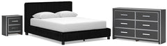 Zuraleus Queen Upholstered Bed, Dresser & Nightstand Black