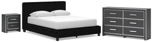 Zuraleus Queen Upholstered Bed, Dresser & Nightstand Black