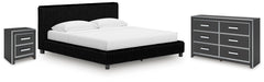 Zuraleus King Upholstered Bed, Dresser & Nightstand Black