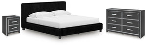 Zuraleus King Upholstered Bed, Dresser & Nightstand Black