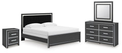 Zuraleus King Panel Bed, Dresser, Mirror & Nightstand Black