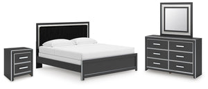 Zuraleus King Panel Bed, Dresser, Mirror & Nightstand Black