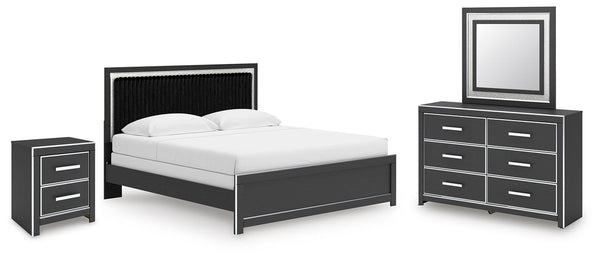 Zuraleus King Panel Bed, Dresser, Mirror & Nightstand Black