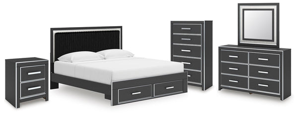 Zuraleus King Storage Bed, Dresser, Mirror, Chest & Nightstand
