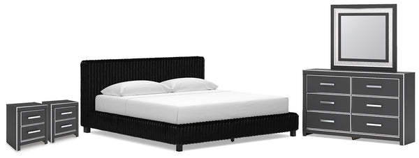 Zuraleus King Upholstered Bed, Dresser, Mirror & 2 Nightstands
