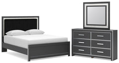 Zuraleus Queen Upholstered Panel Platform Bed, Dresser & Mirror