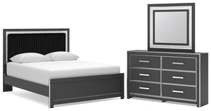 Zuraleus Queen Upholstered Panel Platform Bed, Dresser & Mirror
