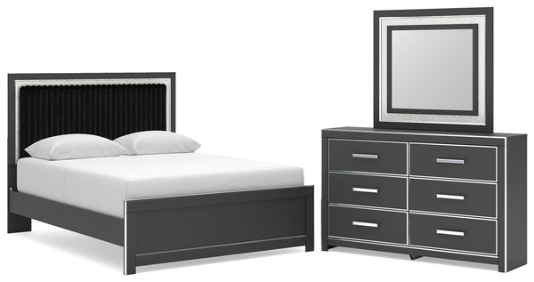 Zuraleus Queen Upholstered Panel Platform Bed, Dresser & Mirror
