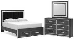 Zuraleus Queen Upholstered Panel Platform Storage Bed, Dresser & Mirror