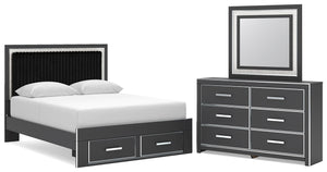 Zuraleus Queen Upholstered Panel Platform Storage Bed, Dresser & Mirror