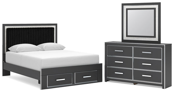 Zuraleus Queen Upholstered Panel Platform Storage Bed, Dresser & Mirror