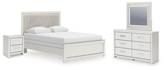 Zuraleus Queen Upholstered Panel Bed, Dresser, Mirror & Nightstand