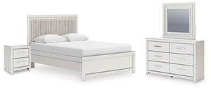 Zuraleus Queen Upholstered Panel Bed, Dresser, Mirror & Nightstand