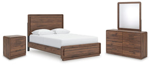 Fortlorn Queen Panel Bed, Dresser, Mirror & Nightstand Walnut Brown